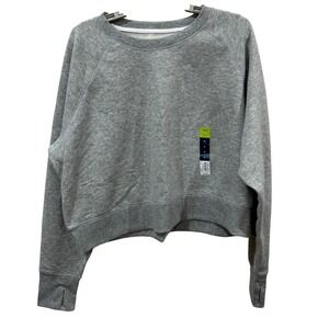 Tek Gear Womens Ultrasoft Fleece Oversized Cropped Sweatshirt Gray XL NWT